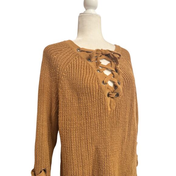 Miracle Womens Full Sleeve Criss Cross Cable Knit Sweater- Mocha Size S/M - Picture 3 of 10